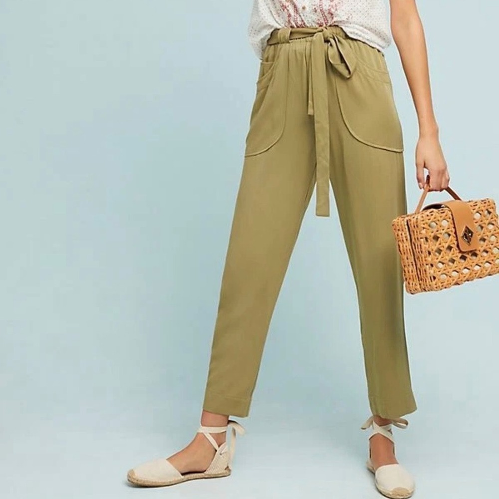 Anthropologie Dolan Left Coast Collection Olive Green‎ Paperbag Cropped Pants XL
